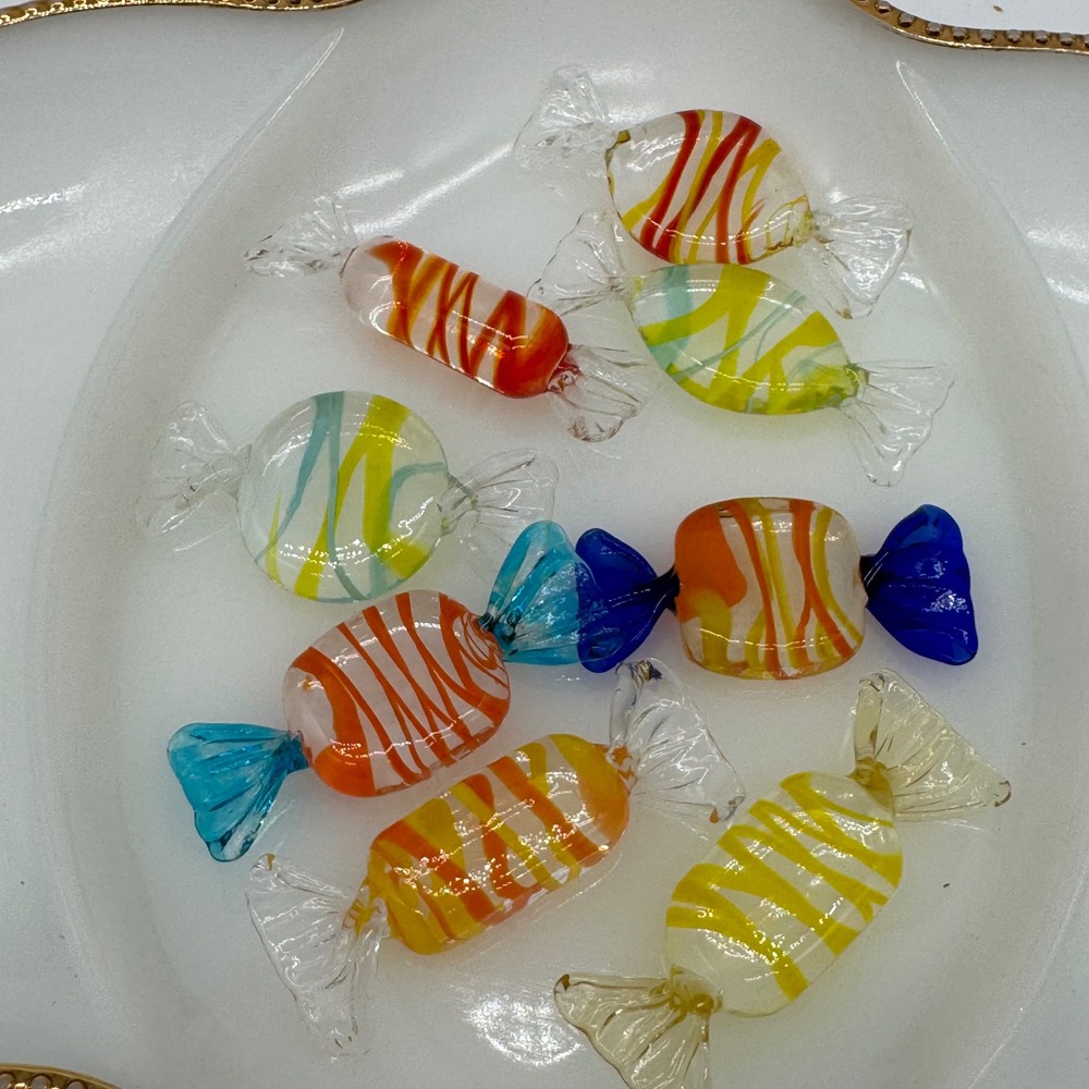 Vintage Murano Style Hand Blown Glass Wrapped Candy Figurines Decor Lot of 8